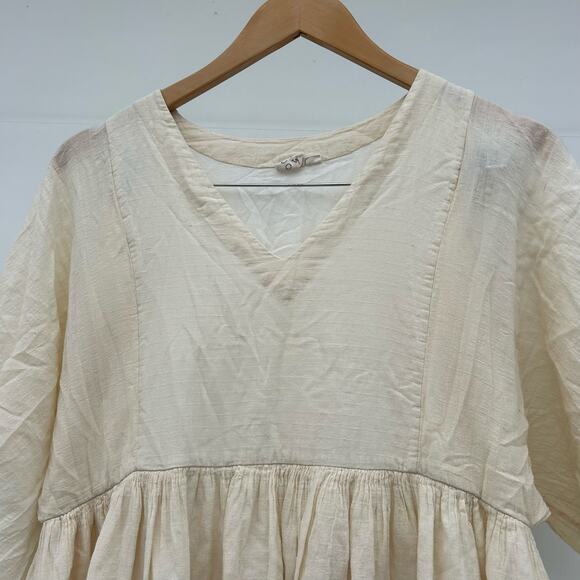 World Of Crow Boxy Sleeve Summer Dress Cotton Cottagecore Boho Cream XS Prairie - Picture 5 of 11
